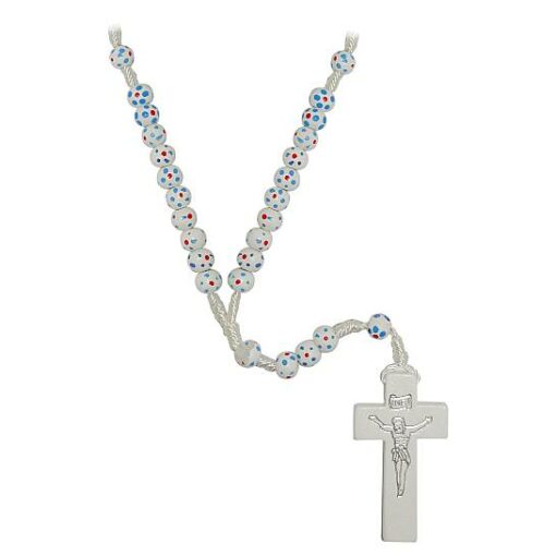 0927FIMC - WHITE WOODEN ROSARIES W FLOWS