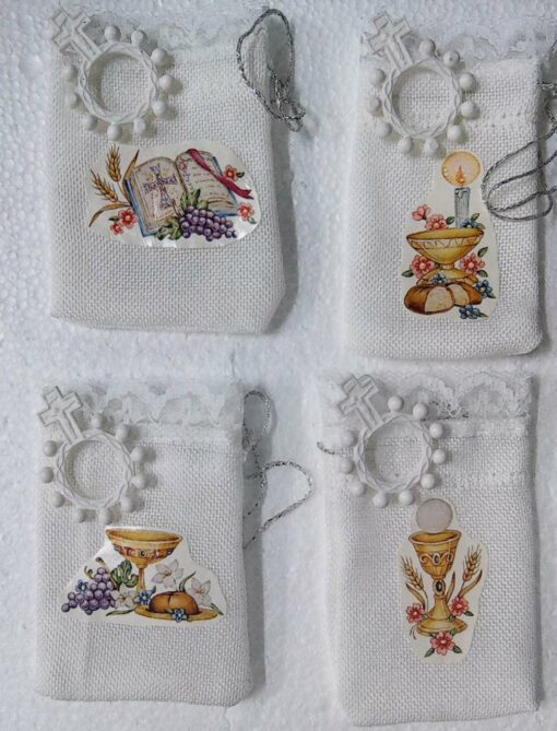 HOLY COMUNION ROSARY BAGS & FING ROSARY