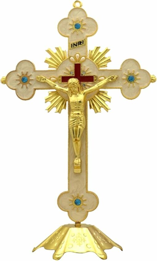 12592 - GOLD CRUCIFIX W/STAND 16X10CM