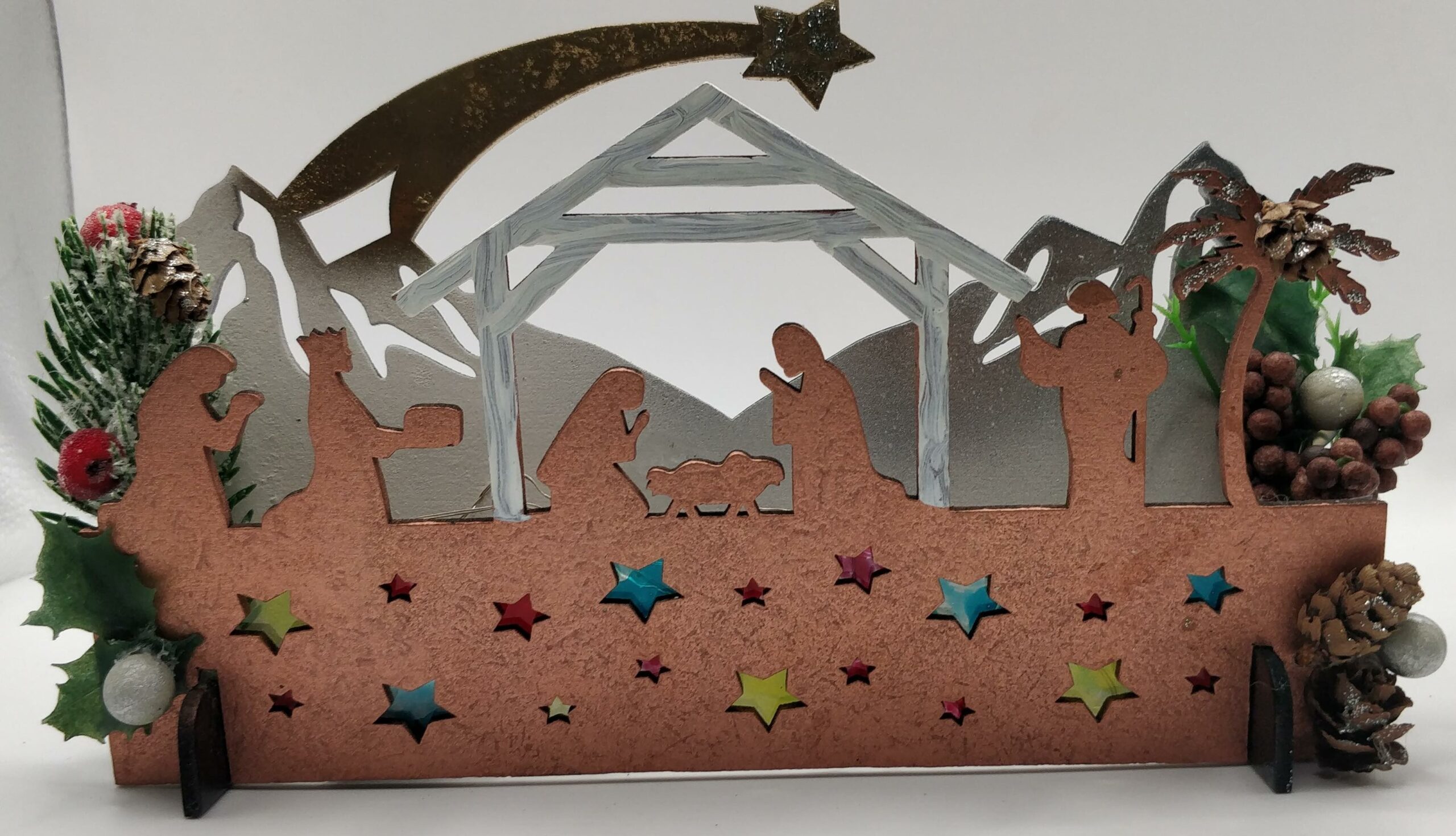 SMALL WOODEN NATIVITIES WITH LIGHT