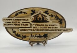 WOODEN XMAS PLAQUE ON STAND